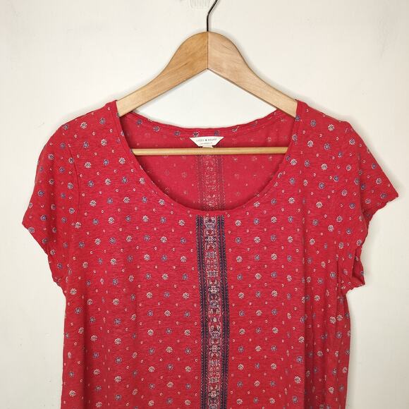 Lucky Brand Tee Shirt Boho Floral Linen Blend - Picture 2 of 10